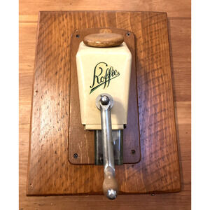 Vintage Dutch Wall Coffee Koffie Grinder Mill Mounted On Pine Board Glass Cup